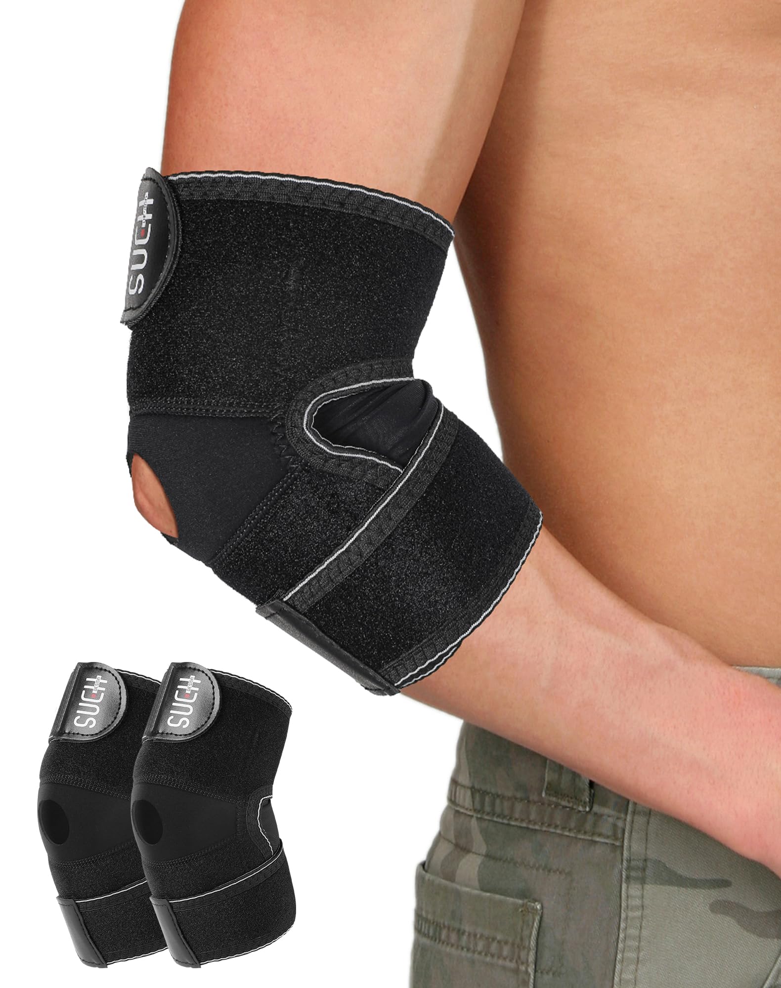 Photo 1 of SUEH DESIGN Elbow Brace for Tendonitis and Tennis Elbow, Golfers Elbow for Men Women, One Pair Elbow Wraps, Support for Weightlifting, Injury Recovery, Pain Relief, Black