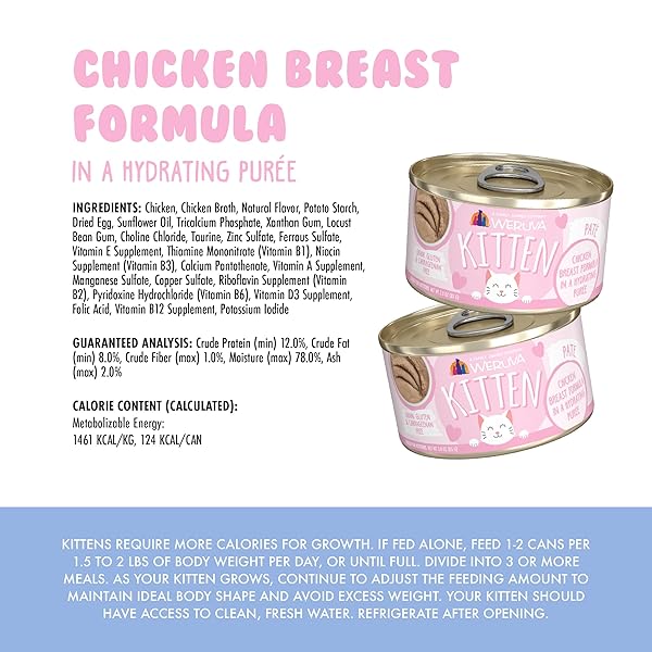 WERUVA KITTEN, CHICKEN BREAST FORMULA IN A HYDRATING PURÉE, 3OZ CAN (PACK OF 12)