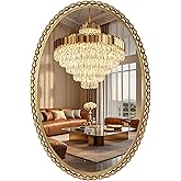 CAVINHOME 24x36 Inch Oval Wall Mirror with Antique Gold Beaded Frame, Vertical or Horizontal Hanging Vanity Mirror for Bathro