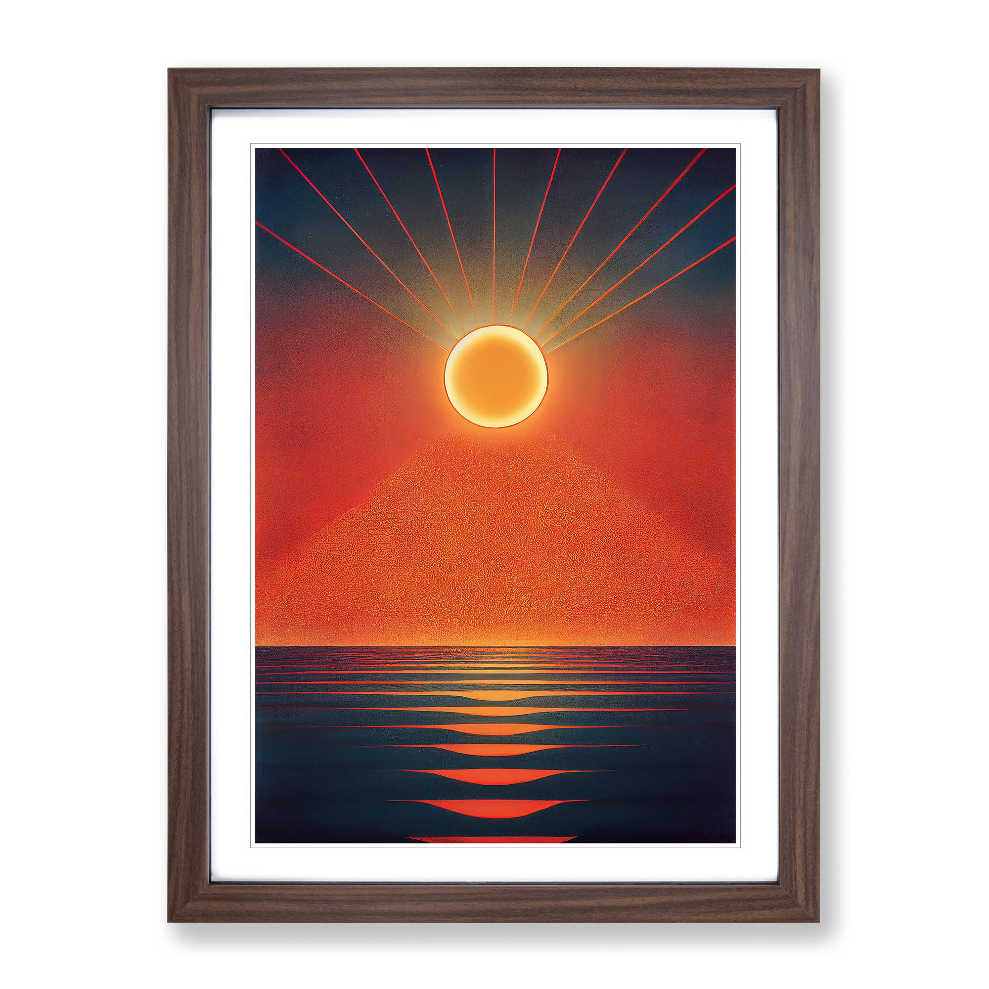 Unusual Abstract Ocean Sunset Framed Print | A4 Walnut Framed Wall Art | Ready to Hang | Abstract Nautical Picture | Living Room Bedroom Lounge Office