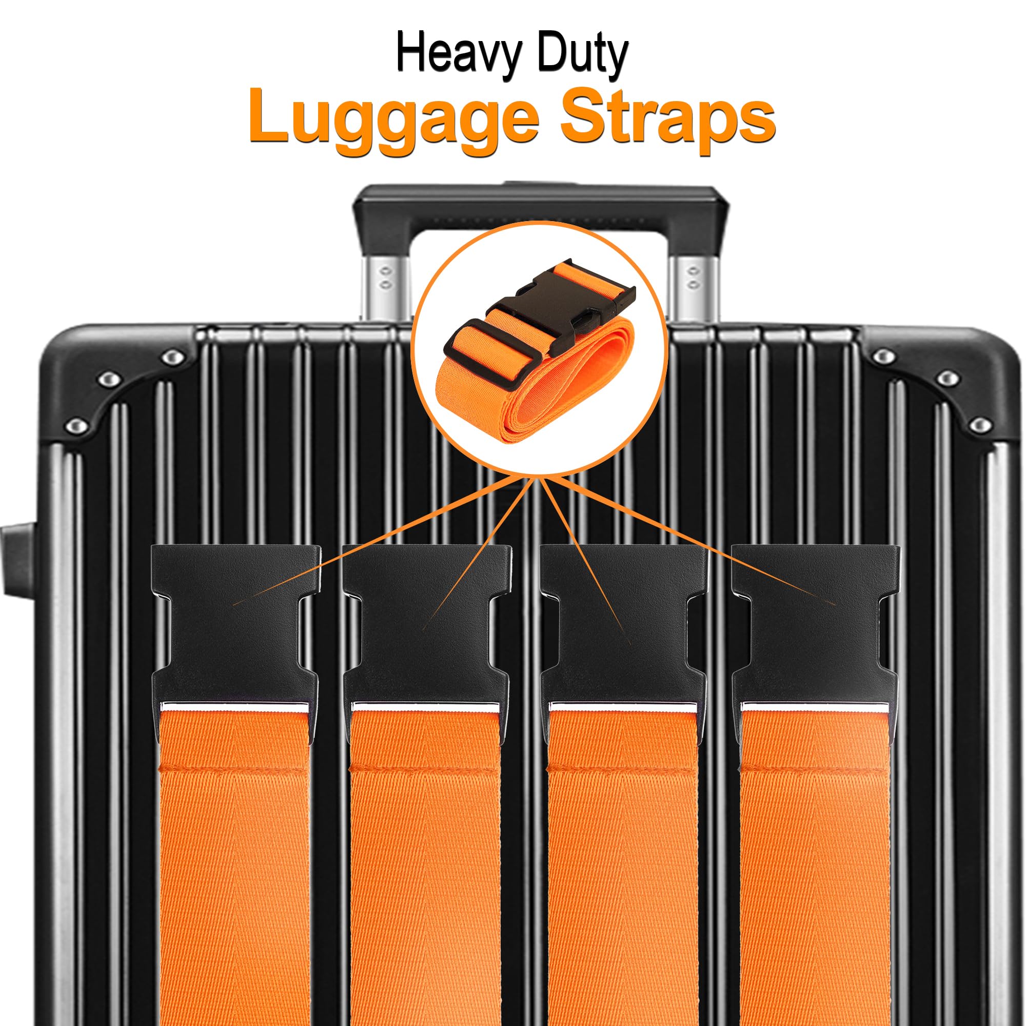 Chelmon Luggage Straps for Suitcases TSA Approved Travel Belt 4 Pack by Chelmon(Orange)
