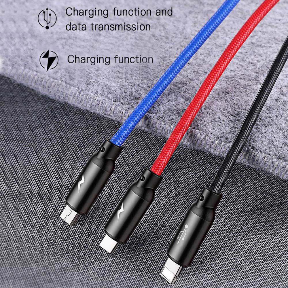 Quick Charging 3in1 USB Cable for Mobile Phone Micro USB Type C Charger Cable for iPhone Samsung 6 Charging Cable Micro Charger (1.2M)