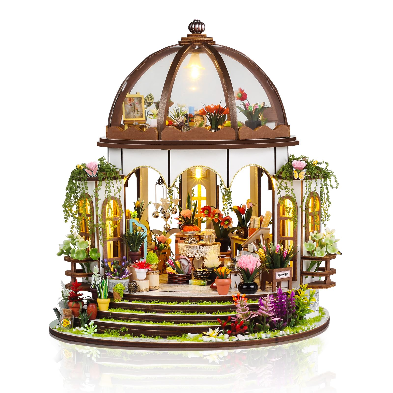 Cuteefun Miniature DIY Dolls House Kit, Miniature Greenhouse Craft Kit for Adults, LED Warm Light, Handmade Crafts for Adults Birthday Valentine's Day Father's Day(Sky Garden)