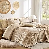 MUSSEL Bedding Comforter Set Queen Size 3 Pieces-Neutral Beige Champagne Striped Lightweight Bedroom Comforter Queen Size,Soft Velvet Bed Set for All Seasons with 2 Shams