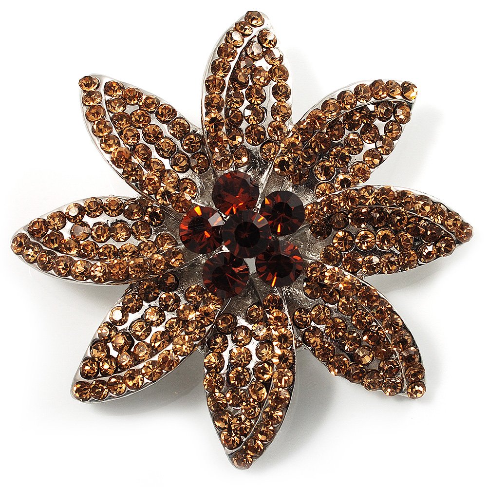 Citrine Diamante Bridal Corsage Brooch (Silver Tone)