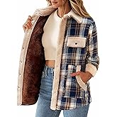 Zeagoo Womens Flannel Jacket Fleece Lined Shacket Fall Outfits Plaid Sherpa Button Down Cozy Warm Winter Coat S-XXL