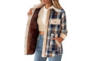 Zeagoo Womens Flannel Jacket Fleece Lined Shacket Fall Outfits Plaid Sherpa Button Down Cozy Warm Winter Coat S-XXL
