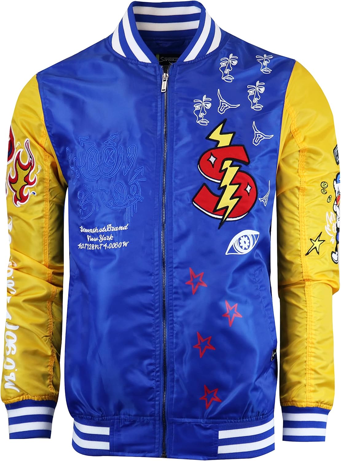 SCREENSHOT Hip-Hop Urban NYC Fashion Bomber Jacket - Modern Outdoor Lightweight Streetwear Graffiti Print Zip Up Top at  Men’s Clothing store