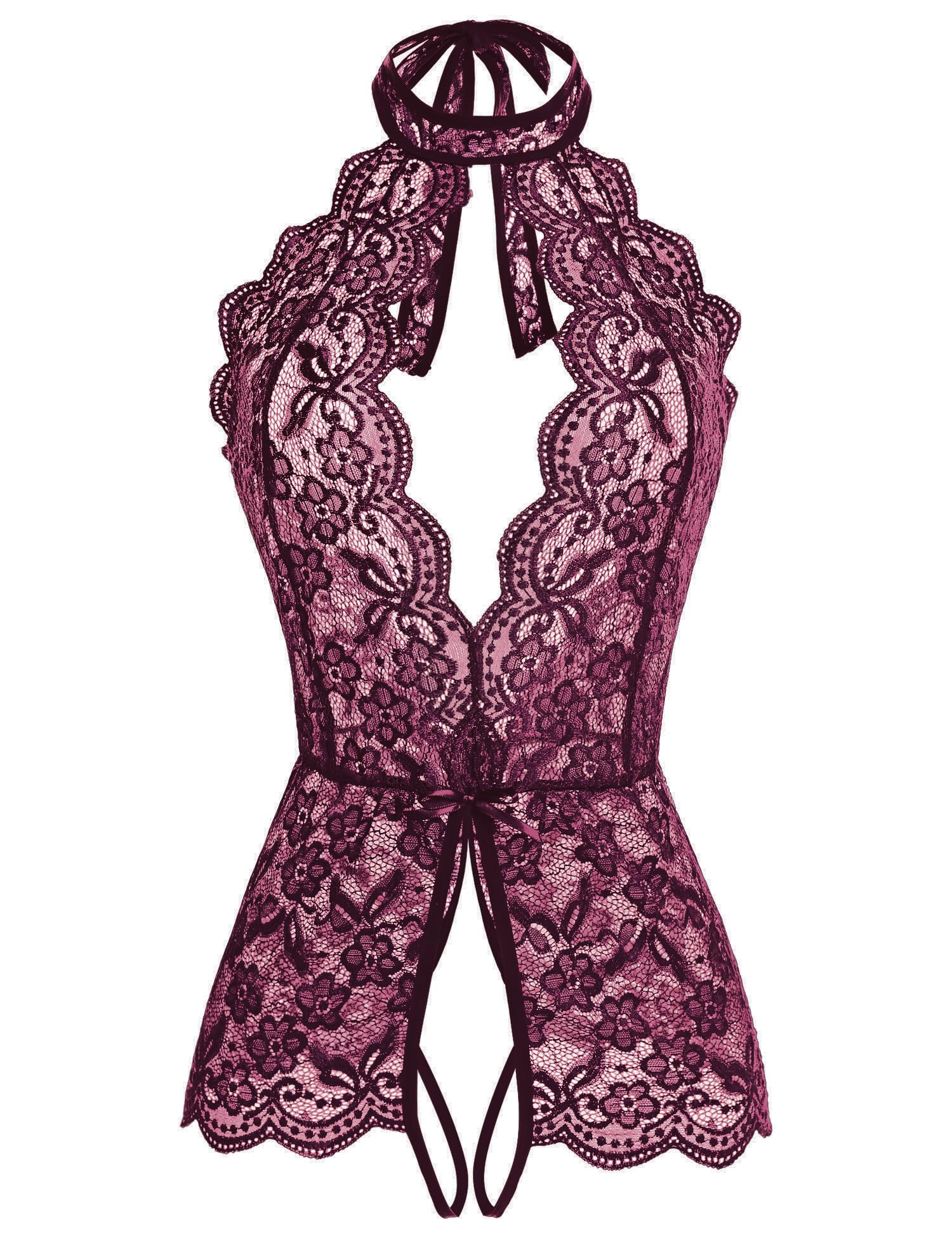 Photo 1 of Ababoon Women One Piece Lingerie Lace Sexy Baby Dolls Teddy Sleepwear (Dark Red, Medium)