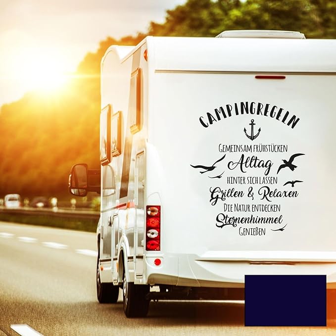 Autotattoo Camping Heckscheibenaufkleber Wohnwagen Sticker Campingregeln Autosticker Wohnmobil M2376 - ausgewählte Farbe: *du