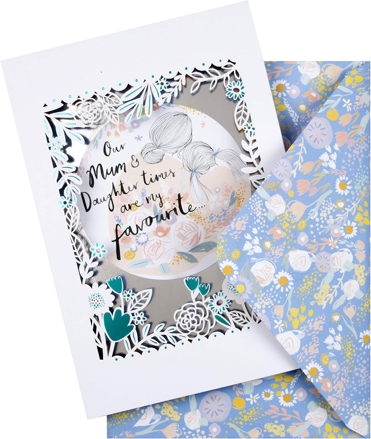 Hallmark Mothers Day Card for Mum 3D & Pop Up, From Daughter, Floral Frame Box Design, White Turquoise, Blue, Green, Silver - Image 4