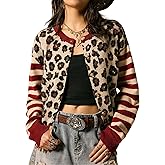 FUVYKOL Leopard Cardigan for Women Button Down Color Block Y2k Sweaters Long Sleeve Lightweight Outwear