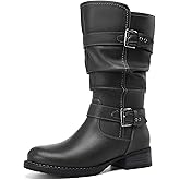 DECARSDZ Women's Fashion Mid Calf Black Boots For Women Dress Boot With Chunky Low Heel Style Zipper Comfort Booties