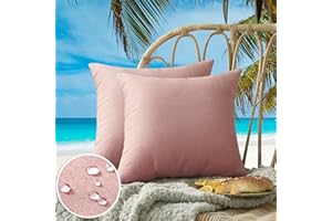 FEVERQIYI Coral Pink Outdoor Pillow Covers 18x18 Inch Pack of 2 Decorative Waterproof Outdoor Pillows Square Throw Cushion Case for Patio, Porch and Balcony 45x45cm