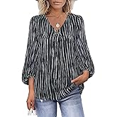 Bebonnie Womens Lantern 3/4 Sleeve Causal Loose V Neck Chiffon Blouses Tops