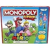 Monopoly Junior Super Mario Edition Board Game, Fun Kids' Ages 5 and Up, Explore The Mushroom Kingdom as Mario, Peach, Yoshi,