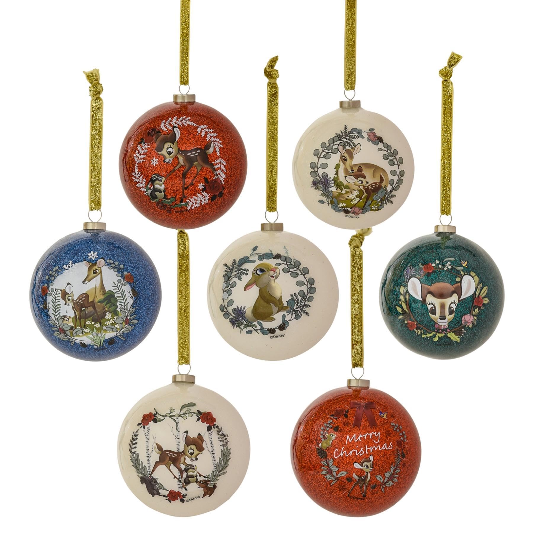 Disney 70mm Christmas Baubles Set of 7 Tree Hanging Decoration - Enchanted Forest Bambi 5610