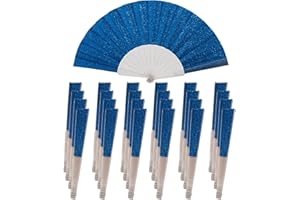 SiissaPeksid 24 Pack Handheld Fan,Folding Hand Glitter fan with Shining Transparent Fan Rib – Ideal for Wedding, Church, Festival, Dance, Tea Party, Club, and EDM Accessories, Royal blue