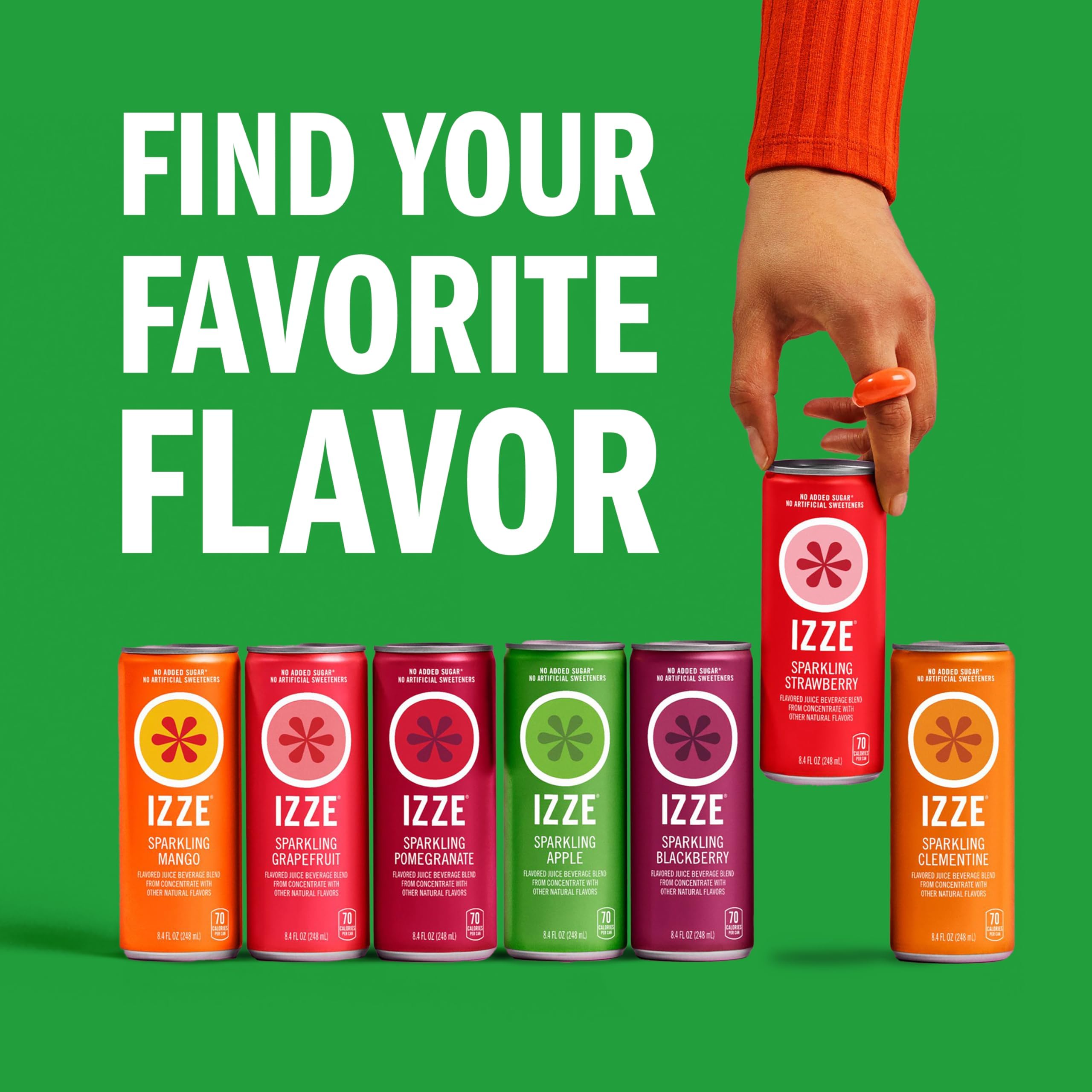 IZZE Sparkling Water Juice Beverage Blend, Apple, No Sugar Added, 8.4 FL OZ, 24 Cans
