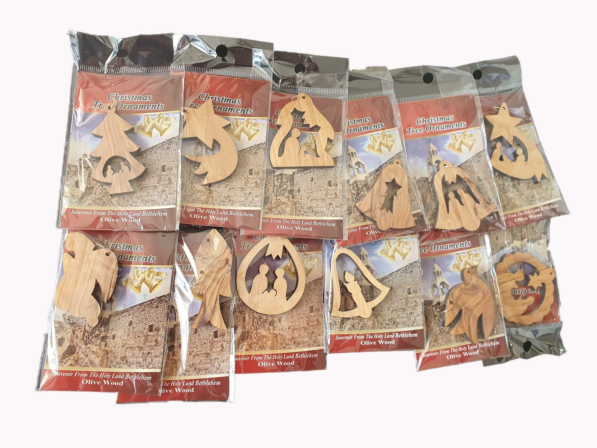 Bethlehem Olive Wood Complete Christmas Ornament Set. Nativity Story (12 Ornaments)