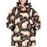 Huglanket Capybara Gifts for Women Men Capybara Lovers, One Size Wearable Blanket Hoodie, Super Soft Warm Cozy with 2 Pockets for Christmas, Birthday - Black Full Print