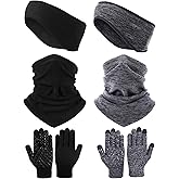 Syhood 6 Pieces Neck Warmer Gaiters with Drawstring Fleece Headbands Earmuffs Touchscreen Gloves for Winter Adult