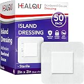 HEALQU Bordered Gauze Island Dressing - 50 Count, 2" x 2" Sterile Individually Wrapped Gauze Pads with Water-Resistant, Non-Woven Backing - Soft and Breathable Wound Dressing for First Aid and Medical