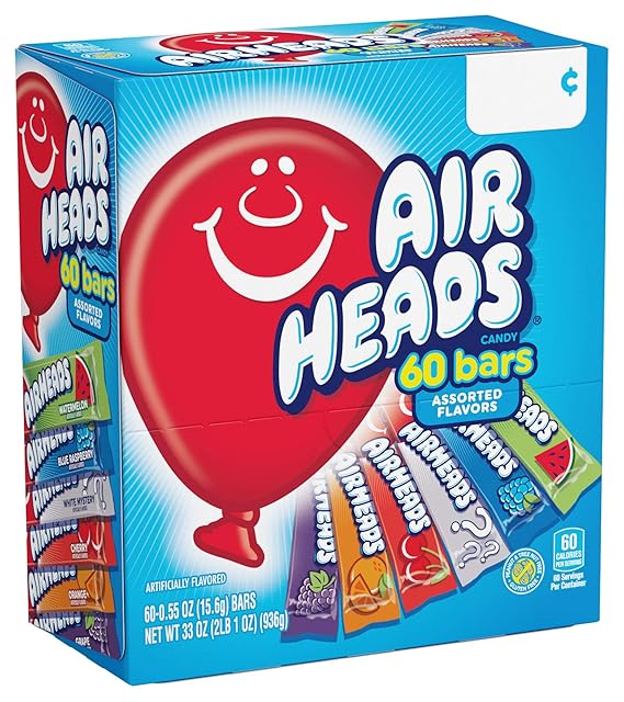 Airheads Candy Bars, Variety Bulk Box, Chewy Full Size Fruit Taffy Gifts