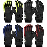 Wenouy 2 Pairs Kids Winter Snow Gloves Waterproof Windproof Warm Fleece Boys Girls Ski Gloves Outdoor Cold Weather