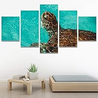 SIGNWIN 5 Panel Canvas Wall Art Modern Art Multicolor Nautical Photography Relax/Calm Reptiles Turtle for Home Decorations Ready to Hang - 60