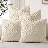 decorUhome Set of 4 Neutral Beige Spring Throw Pillow Covers 20x20 Inch, Decorative Soft Plush Faux Wool Couch Pillow Covers, Farmhouse Pillow Cases for Sofa Bed Living Room