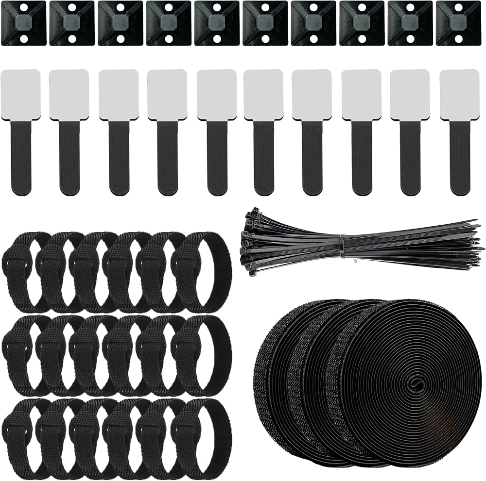 Armiz 150Pcs Cable Management Kit with Tape Clips Ties Mounts TV PC Office