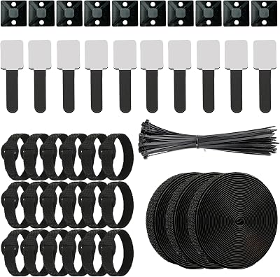 Armiz 150Pcs Cable Management Kit with Tape Clips Ties Mounts TV PC Office