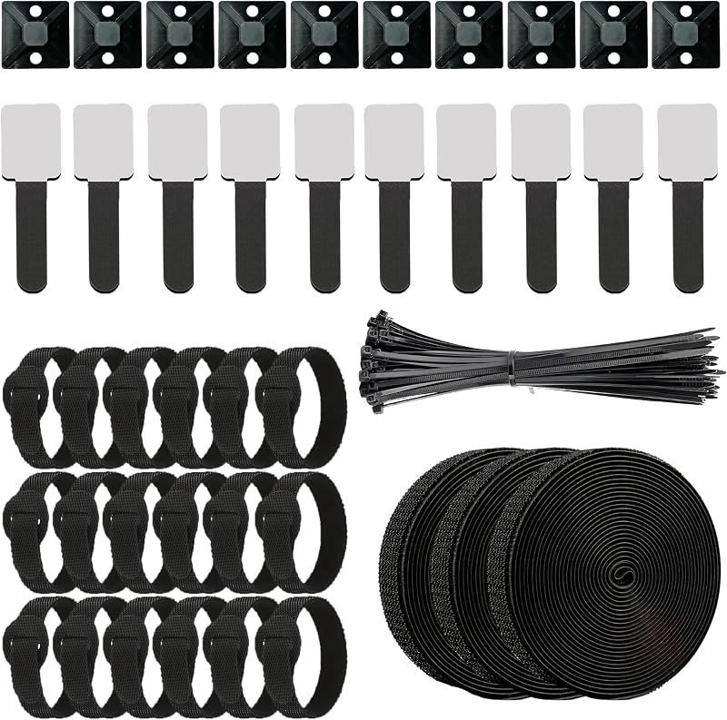 Armiz 150Pcs Cable Management Kit with Tape Clips Ties Mounts TV PC Office
