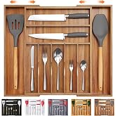 Bellsal Acacia Silverware Organizer Kitchen Drawer Organizer Expandable Bamboo Utensil Holder Cutlery Tray for Kitchen Utensil and Flatware Bedroom Office