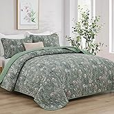 Goodidea Quilts King Size Bedding Set, Sage Green Bedspreads King Size 3 Piece Lightweight Soft Microfiber Reversible Coverlet Floral Quilt Set with Pillow Shams for All Season (King, 104"X90")