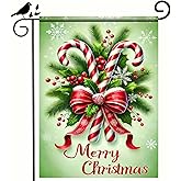 BlissYard Candy Cane Christmas Garden Flag 12x18 Double Sided Red Bow Snowflake Winter Holiday Garden Flag Outdoor Christmas Banner Seasonal Yard Decoration for Lawn Porch and Farmhouse Decor