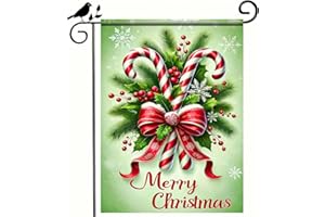 BlissYard Candy Cane Christmas Garden Flag 12x18 Double Sided Red Bow Snowflake Winter Holiday Garden Flag Outdoor Christmas Banner Seasonal Yard Decoration for Lawn Porch and Farmhouse Decor