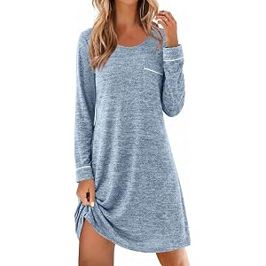 Ekouaer Womens Long Sleeve Nightgown Crewneck Sleepshirt Soft Sleep Dress | This Sleepwear Features Super Soft Skin-friendly