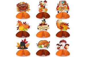 Pajean 9 Pieces Thanksgiving Honeycomb Centerpieces Thanksgiving Table Decorations Paper Turkey Pumpkin Fall Leaves Table Centerpiece for Autumn Theme Fall Home Office Decor