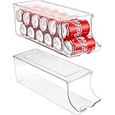 Puricon 2 Pack Soda Can Organizer Dispenser for Refrigerator, Plastic Canned Food Pop Beverage Container Holder Storage Bin with Lid for Freezer Rack Pantry Cabinet Cupboard Kitchen -Standard