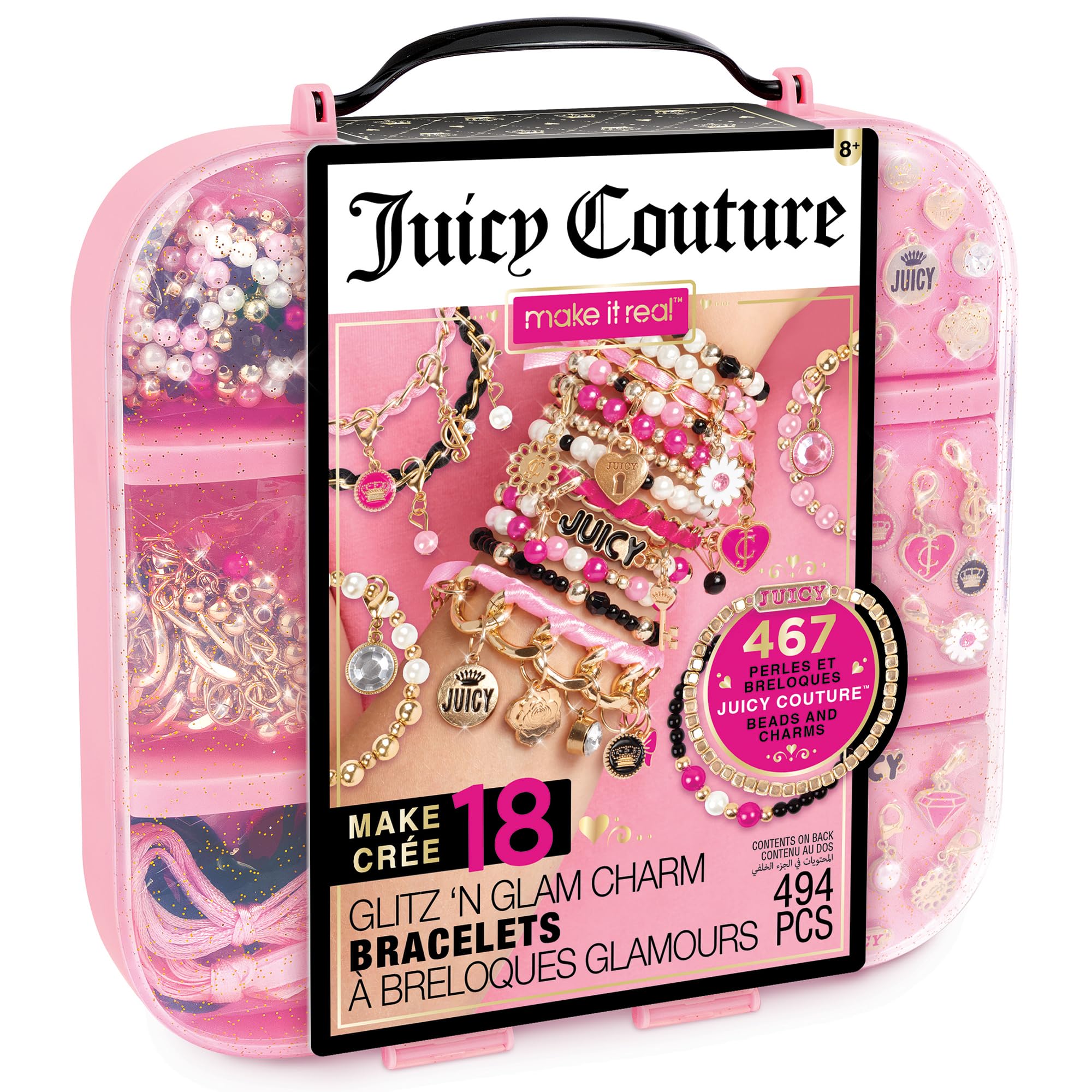 Make It Real Juicy Couture: Glitz ‘N Glam Charm Bracelets – 494pc DIY Kit, Design & Create 18 Cord & Ribbon Bracelets, Bead Jewelry, Storage Case, Girls & Kids 8+