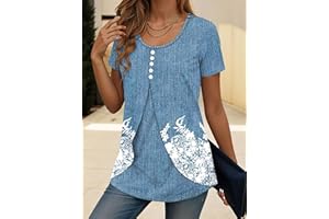Women Button Shirt Short Sleeve Blouse Summer Casual U Neck Beach Tops