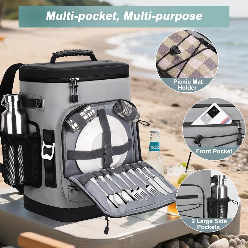 Sac à Dos Isotherme, 30L Grand Sac Glaciere Étanche, Sac a Dos de Pique-Nique Thermique Imperméable pour Homme & Femme