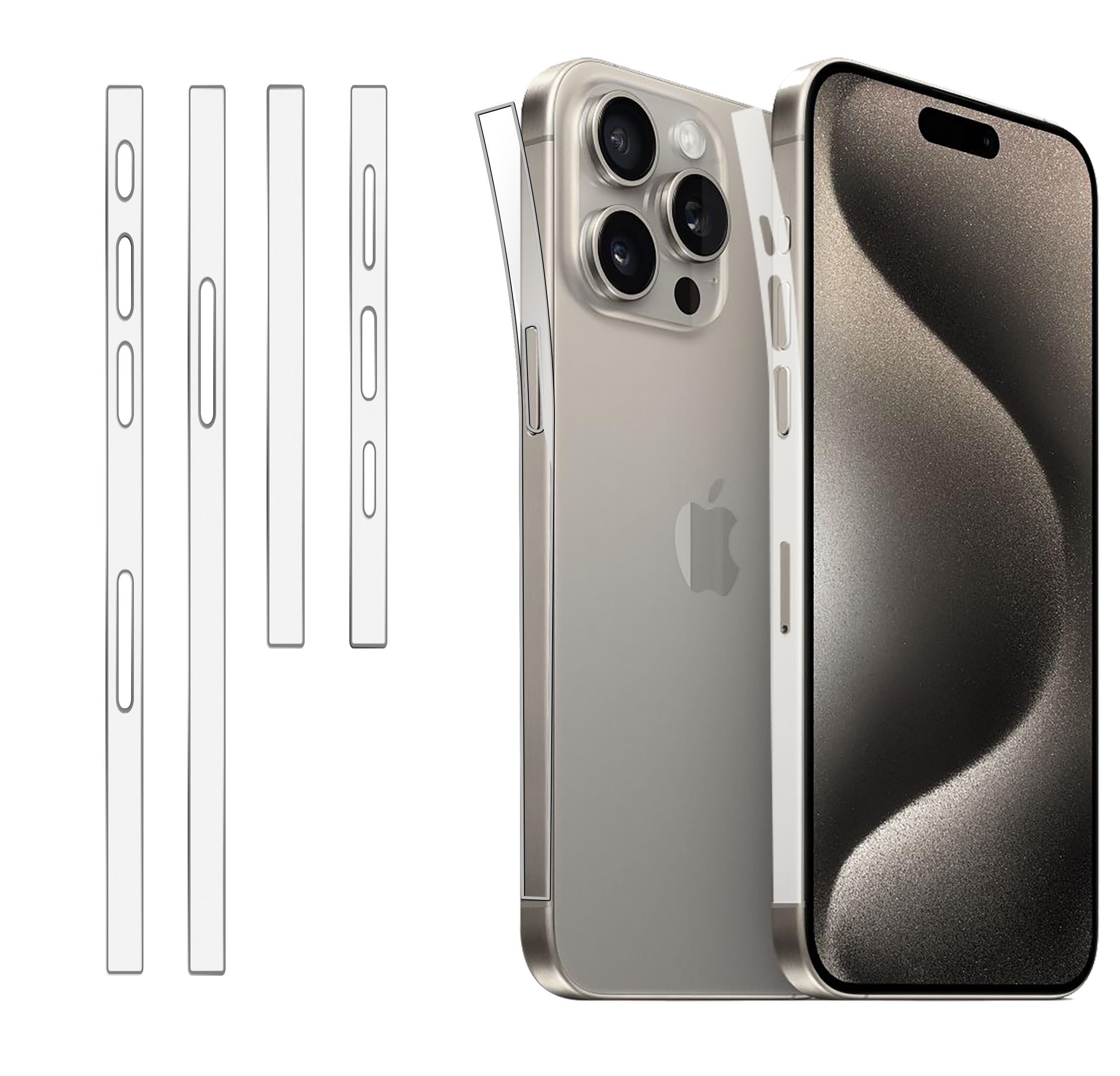 GIOPUEY [4 Pack Side Frame Protector Compatible with iPhone 15 Pro Max, Matte texture Flexible TPU, Case Friendly, Side Protector Case Friendly film - Translucent