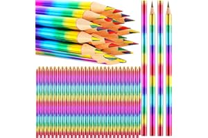 Fainne 96 Pieces Rainbow Colored Pencils 4 Color in 1 Rainbow Wooden Pencil for Kids, Art Supplies, Reward Gifts for Students(Holographic Type)
