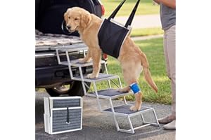 Veehoo Extra Wide 20" Dog Stairs for Large Dogs, 5 Steps Foldable Dog Ramp for Car SUV Truck, Lightweight Aluminum Pet Steps 