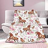 Cozybedket Horses Floral Blanket Gifts for Boys Girls, Ultra Soft Horse Throw Blanket, Lightweight Horse Stuff Warm Plush Throw for Couch Travel 40"x50" for Kids