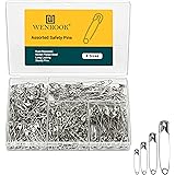 Wenrook 300 Pack Safety Pins Assorted, 4 Different Sizes, Strong Nickel Plated Steel, Heavy Duty Safety Pins for Clothes, Cra