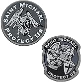 Great 1 Saint Michael the Archangel Protect Us Patch 2-Pack, Hook and Loop | 3-Inch and 3.5-Inch Round, Woven with Merrow Border, Tactical Military Morale Appliques for Jackets, Hats, Backpacks and Gear